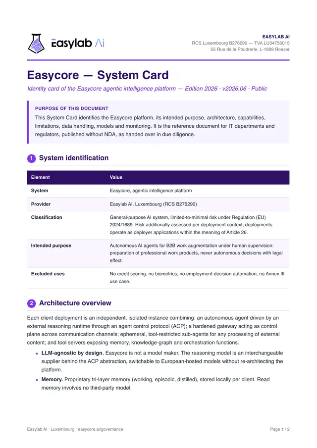 Erste Seite der System Card